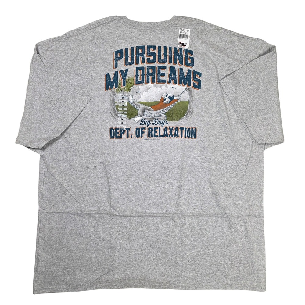 Big Dogs Pursuing My Dreams Dept of Relaxation Graphic Tee Mens 5XL Gray NEW
